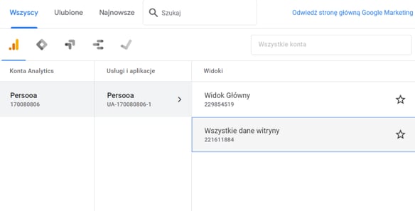 GA widok usług