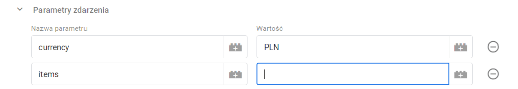 GTM zdarzenia - ustawianie parametrów