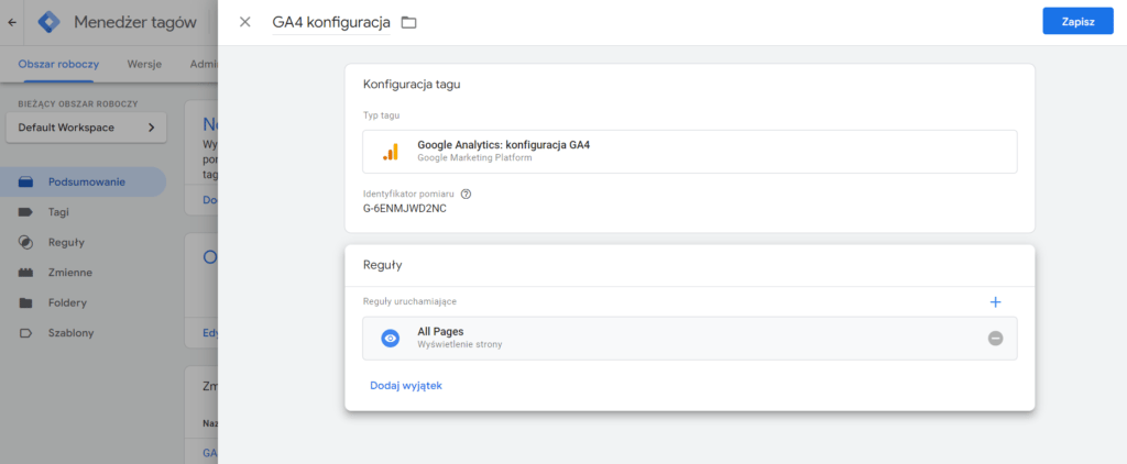 Tag manager - konfiguracja GA4