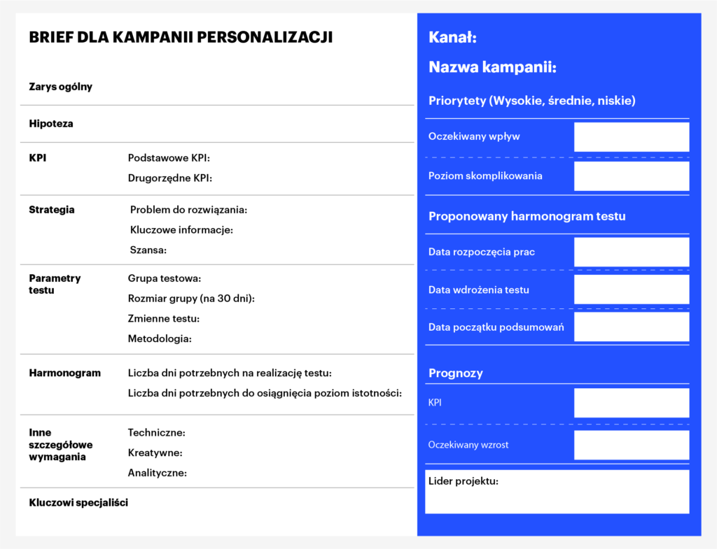 brief dla kampanii personalizacji