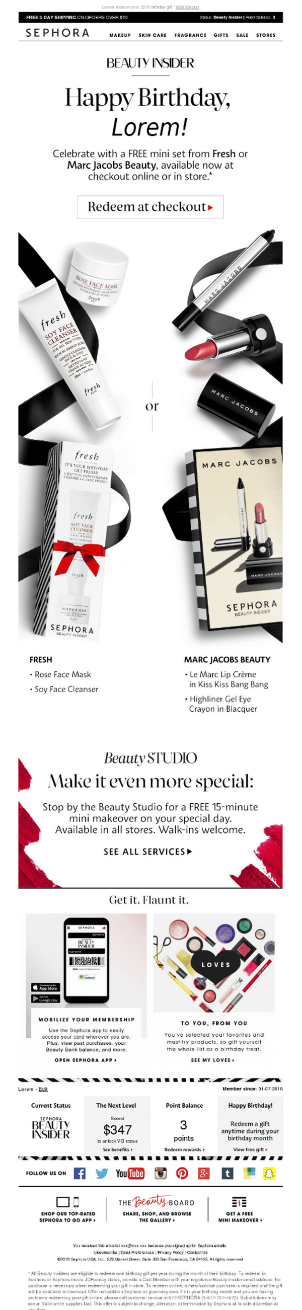 promocja na urodziny newsletter sephora