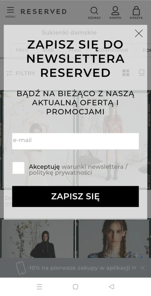 pop-up przykład