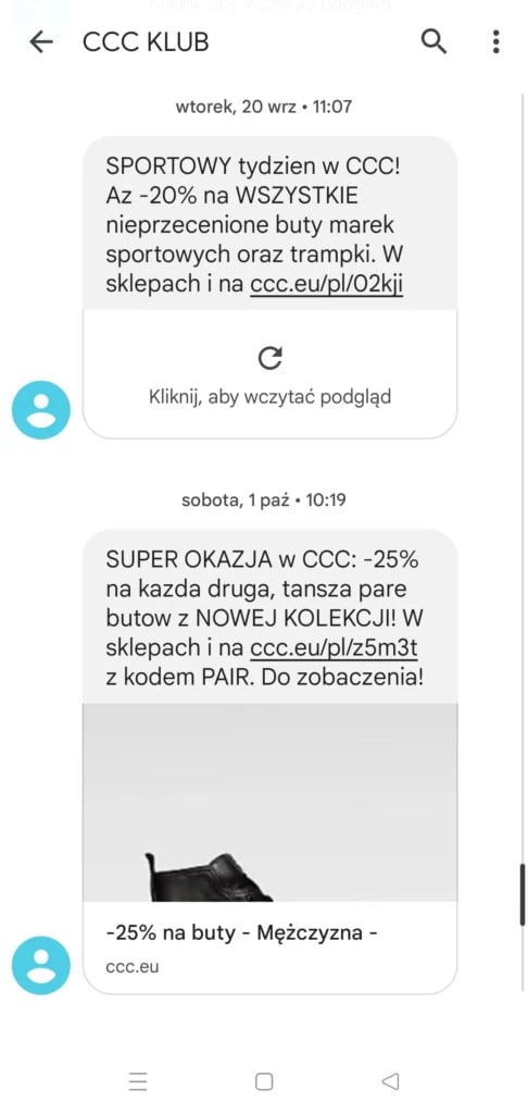 SMS marketing przykąłd