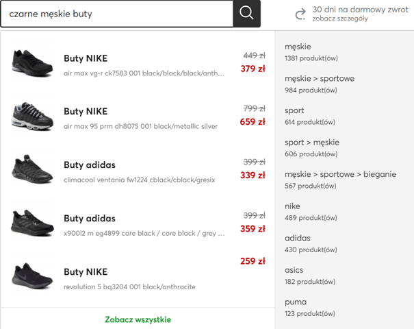 Wyszukiwarka w sklepie - podaje wyniki dynamicznie