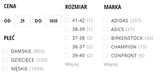 Optymalizacja strony z wynikami wyszukiwania - Filtry cech produktu