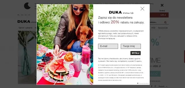 pop-up zapis do newslettera