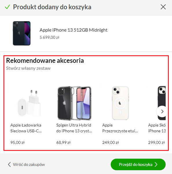 rekomendacje cross sellingowe przykład