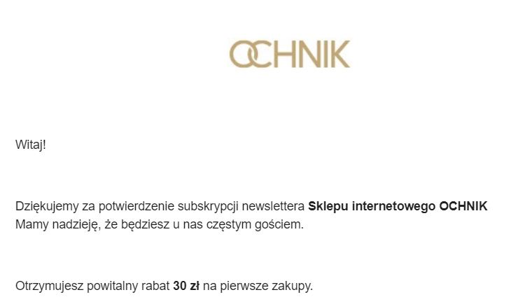 OCHNIK przykład e-mail powitalny