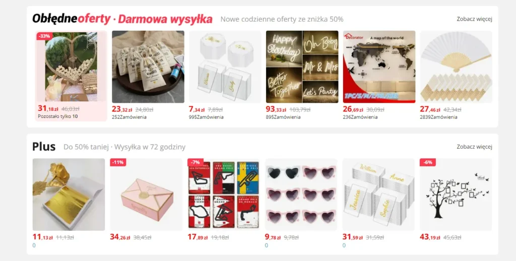 Wykorzystanie sztucznej inteligencji w podpowiedziach interesujących produktów - aliexpress